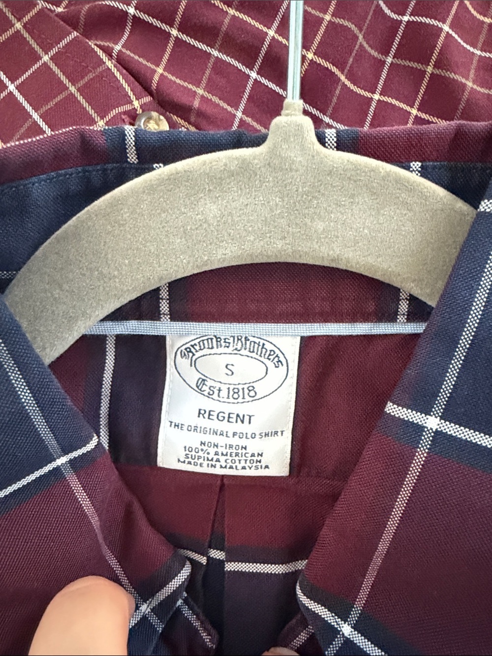 Brooks Brothers Burgundy and Navy Windowpane Button-Down Shirt - Picture 6 of 7